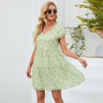 thumbnail image 3 of SWSMCLT Women's Short Sleeve Dress Elegant Sundress V Neck Dresses Summer High Waist Holiday Casual Loose Light Green Large, 3 of 4