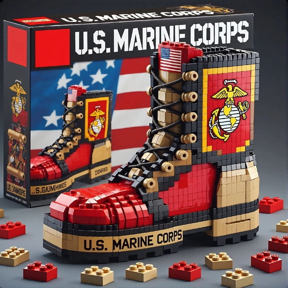 U.S. Marine Corps Boot Building Blocks Set,Eagle Globe and Anchor Emblem,Collectible for Veterans and Enthusiasts