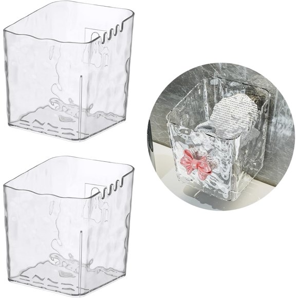 PinesC 2 Pcs Bacs de Rangement Organisateurs Muraux pour Évier Caddy de Porte d'Armoire Empilables en Plastique Transparent Auto-Adhésif pour Mur, Bureau, Cuisine, Salle de Bain, Garde-Manger - Sans BPA