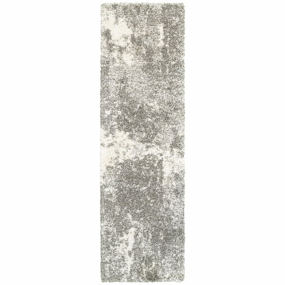2â€™ x 8â€™ Gray and Ivory Distressed Abstract Runner Rug