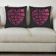thumbnail image 3 of Set of 2 Decorative Throw Pillow Covers 18x18in - Black Background with Playful Heart-Shaped Pink Text Design for Couch Bed Car, 3 of 8