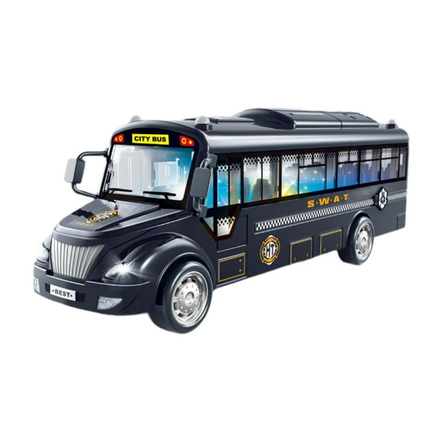 Autobús urbano de juguete para niños, autobús eléctrico con sonidos y luces, decoración, recuerdo de fiesta con puerta que se puede abrir, regalo de aplastar