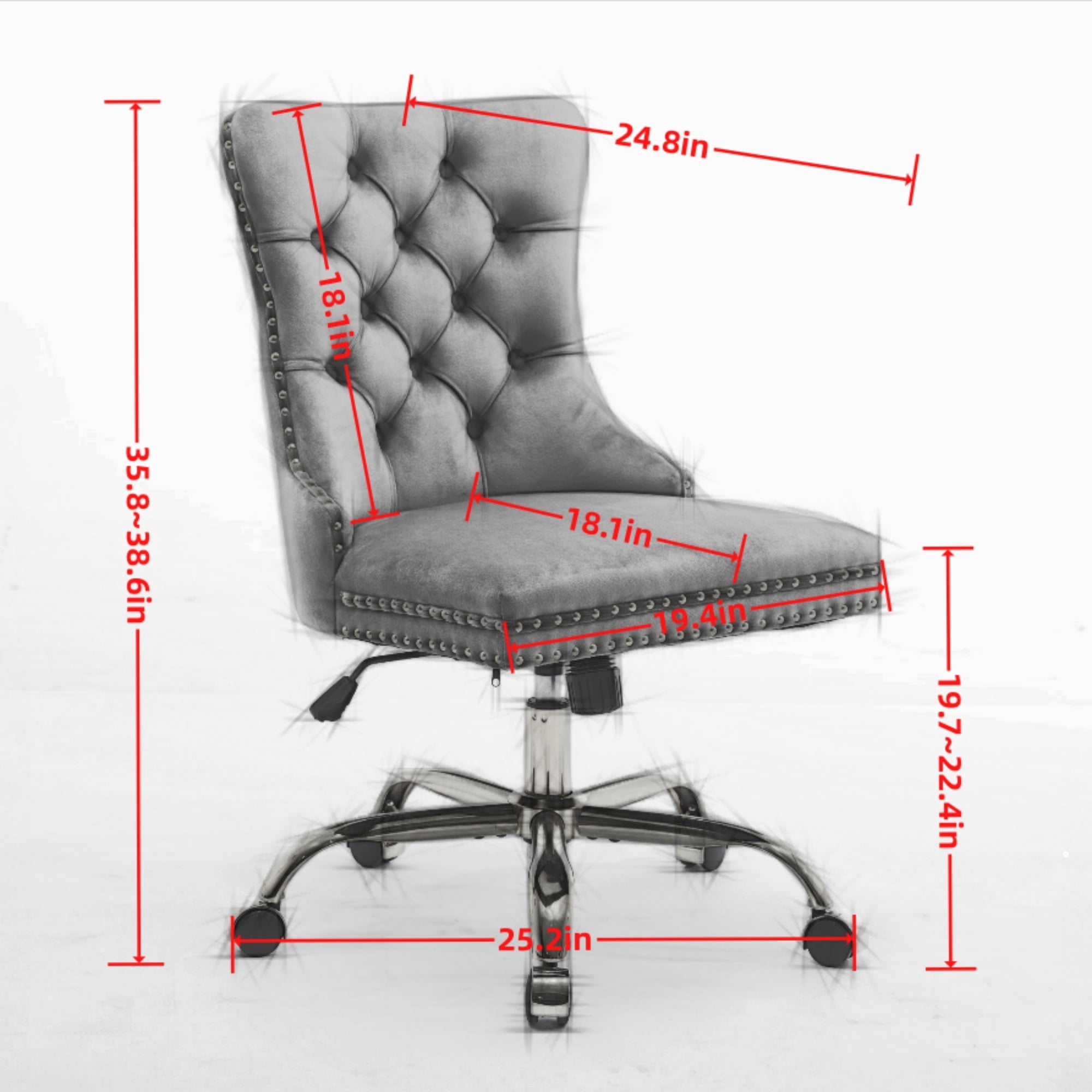 Jopath Velvet Home Office Desk Chair with Wheels & Gold Base, Makeup Vanity Chair with Tufted Back, Adjustable Desk Chair Swivel Office Chair for Bedroom, Pink