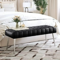 Dycanpo 44.5”Bedroom Bench, Faux Leather Modern Ottoman Bench with Metal Legs, Black