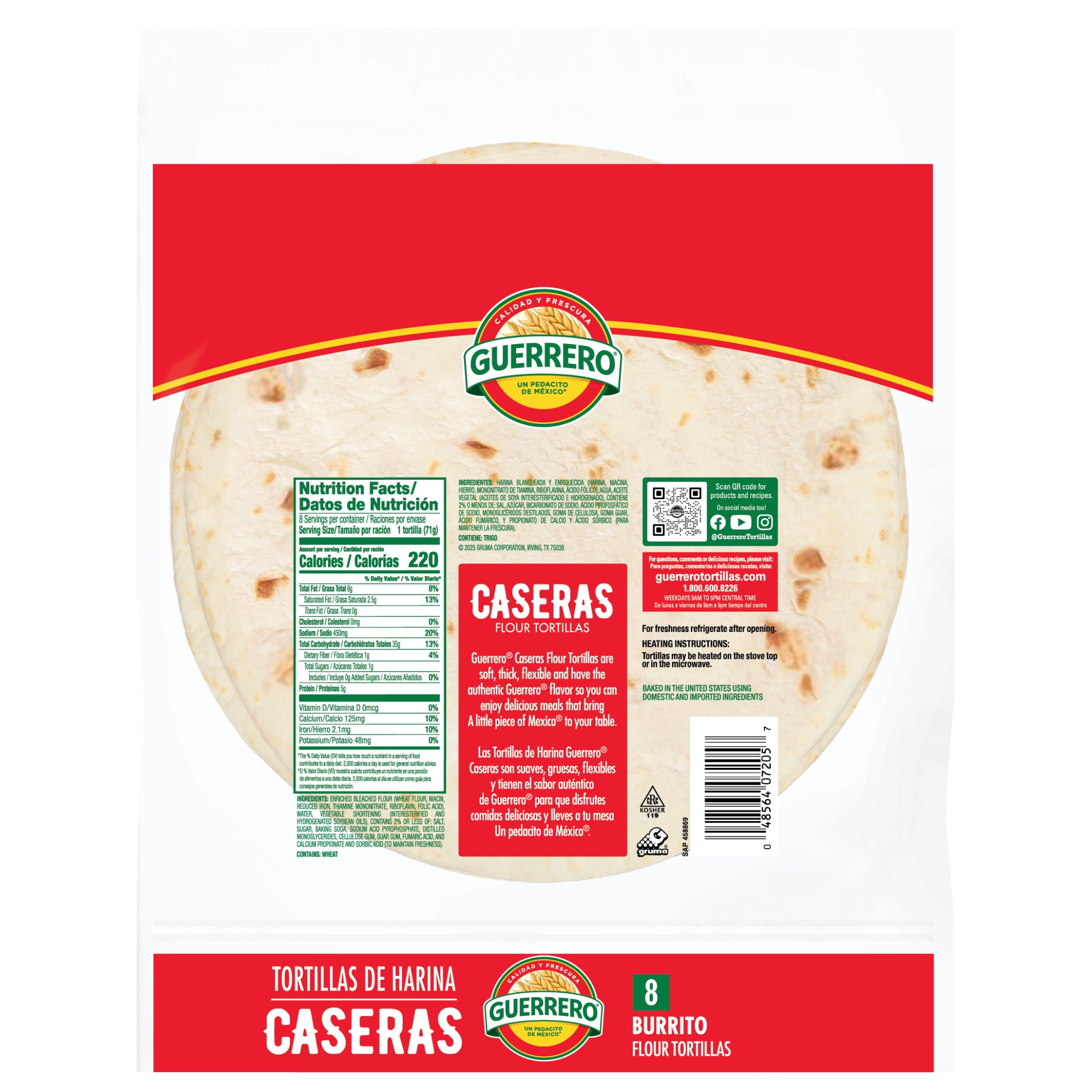 Guerrero Caseras Flour Tortillas, Burrito Size, 8 Count