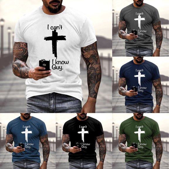 TrendOFT Summer Shirts for Men Jesus Faith Slogan Graphic Print Short Sleeve Crew Neck Loose Casual Fashion Mens Tops Army Green L