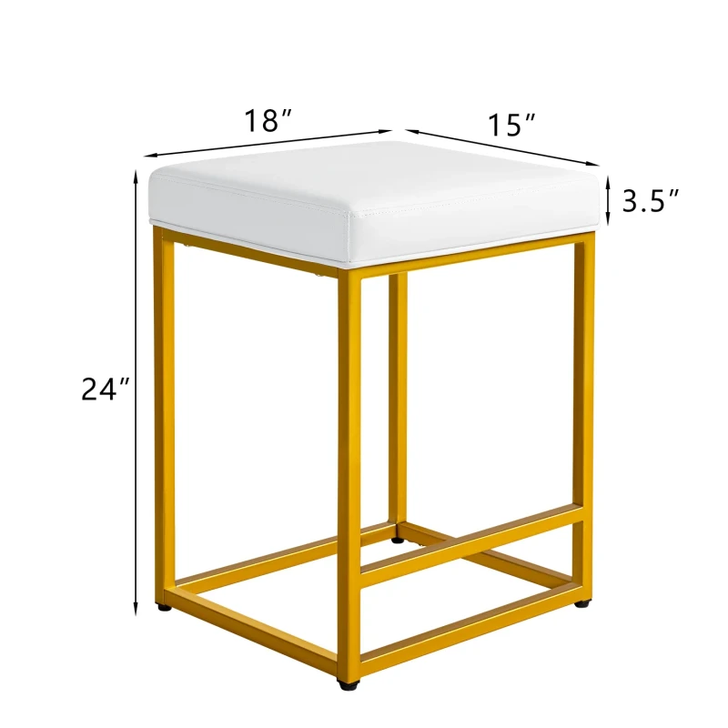 Lacoo  24" Upholstered Counter & Bar Stool with Footrest, Set of 2, Golden and White, PU leather
