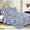 Blue All-Over Design 3-Piece Reversible Bedspread Coverlet Quilt Set with Shams