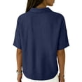 thumbnail image 7 of longantii Cotton Linen Shirts for Women 2026 Summer Gauze Shirts Button Down V Neck Half Sleeve Blouses Dressy Travel Loose Casual Tops Navy M, 7 of 7
