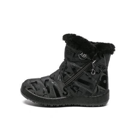 

Rotosw Kids Girls Snow Boots Faux Fur Warm Booties Plush Lined Winter Boot Non-Slip Slip On Ankle Bootie School Casual Gray US 3.5Y