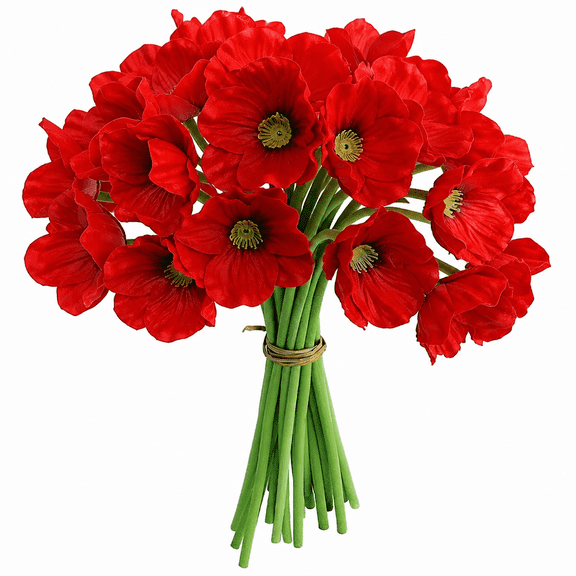 RAIRSKY 10 Pcs Artificial Poppies,13'' Realistic Latex Poppy Flocking Long Stem Flowers for Home Wedding Party Decor,Floral Arrangements,Centerpieces(Red)