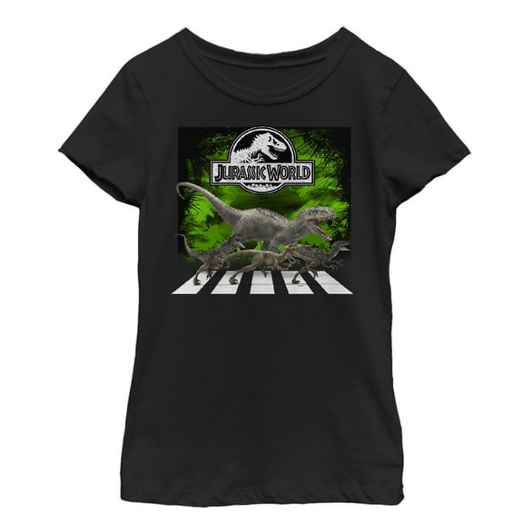 Girl's Jurassic World Dinosaur Crosswalk Graphic Tee Black Medium