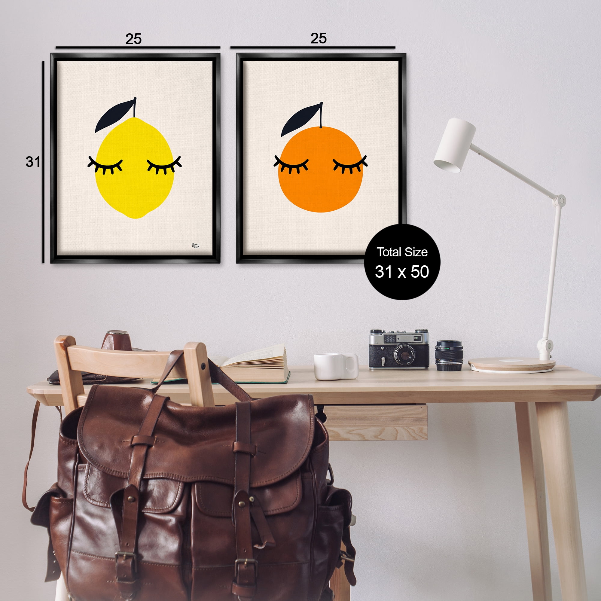 Stupell Industries Lemon & Orange with Eyelashes Food & Beverage Painting Black Floater Framed Canvas Art Print Wall Art, 31 x 25, Set of 2