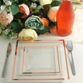 thumbnail image 3 of BalsaCircle 10 Pieces 7" Clear Rose Gold Trim Plastic Square Plates Disposable Tableware, 3 of 8