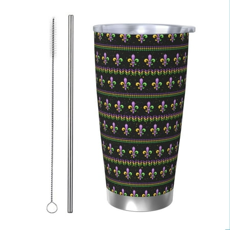 

Goofa Mardi Gras Fleur de Lis for 20 oz Skinny Tumbler Stainless Steel Coffee Mug Slim Vacuum Insulated Travel Cup Car Cup-Straw Two-piece Set