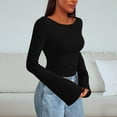 thumbnail image 4 of Womens Bell Long Sleeve Tops Boat Neck Solid Color Slim Fit Y2k Tee Casual T-shirts Fashion Going Out Blouses (L, Black), 4 of 6