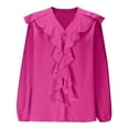 thumbnail image 4 of Elvqul Fall Tops for Women Long Sleeve Blouses Hot Pink Pullover V-Neck Womens Shirts Dressy, 4 of 6