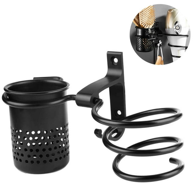 Hair Dryer Holder, Hair Dryer Organizer Wall Mount Hair Blow Dryer Hanging Rack Spiral Hair Styling Stand Organizer with Cup Perfect Storage Shelf Aluminum Set