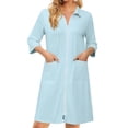 thumbnail image 2 of Zipper Lightweight Robes for Women 3/4 Length Sleeve Summer Bathrobes for Women Zip Up Front Knee Length Loose Fit Sleepwear Nightgown with Pockets Light Blue XXL, 2 of 6