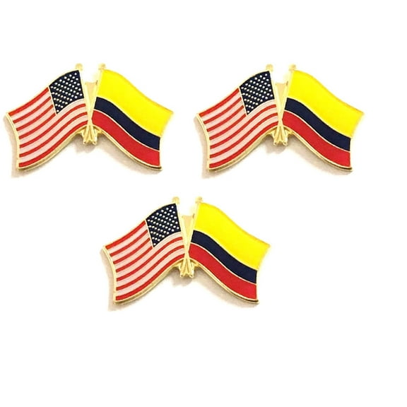 Colombia & US Crossed Flag Lapel Pins, Pack of 3