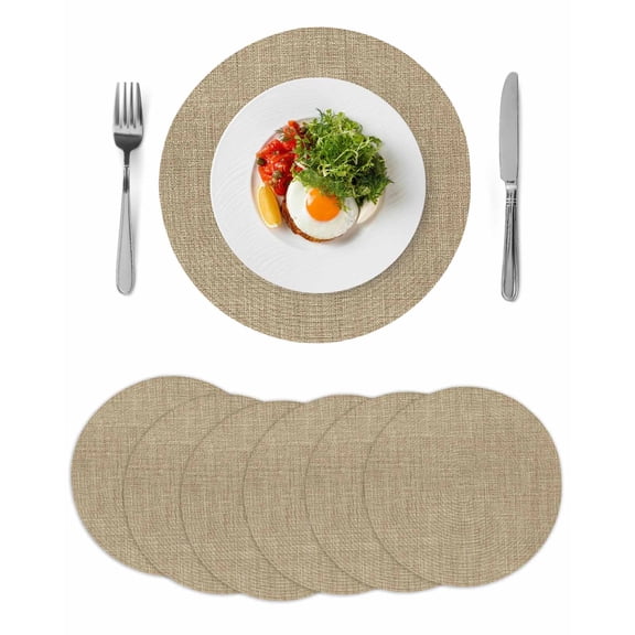 Brown Farmhouse Round Placemats Set of 6, Braided Polypropylene Place Mats, Vintage Country Monochrome Textured Washable Table Mats for Kitchen Dinner Holiday Wedding Party Coffee Table Decor 13"
