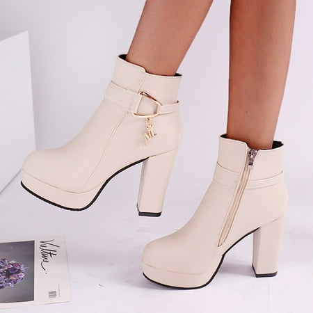 

ERTUTUYI Fashion Women s Shoes Breathable High Heels Retro Zipper Short Boots White 39