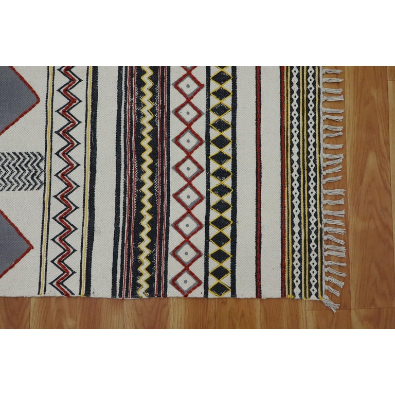 Kilim Cotton Rug 2x10 Runner - Grey Brown Flatweave, Handmade Washable For Indoor/Outdoor, Hallway, Kitchen