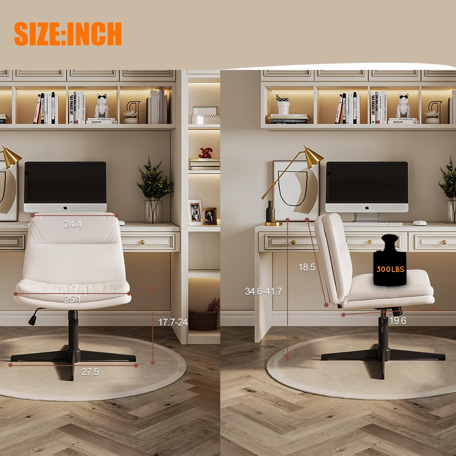 Armless Criss Cross Chair Comfy Cross Legged Home Office Desk Chair Computer Chair Vanity Chair for Makeup Room, Living Room Chairs (Cream)