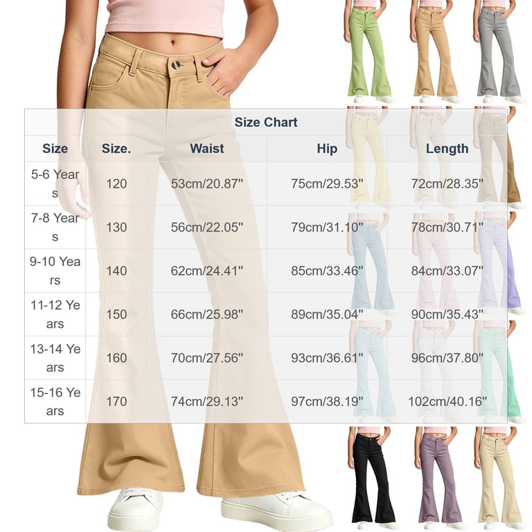 ZACPNCV Girls High Waisted Flare Pants Classic Solid Color Casual ...