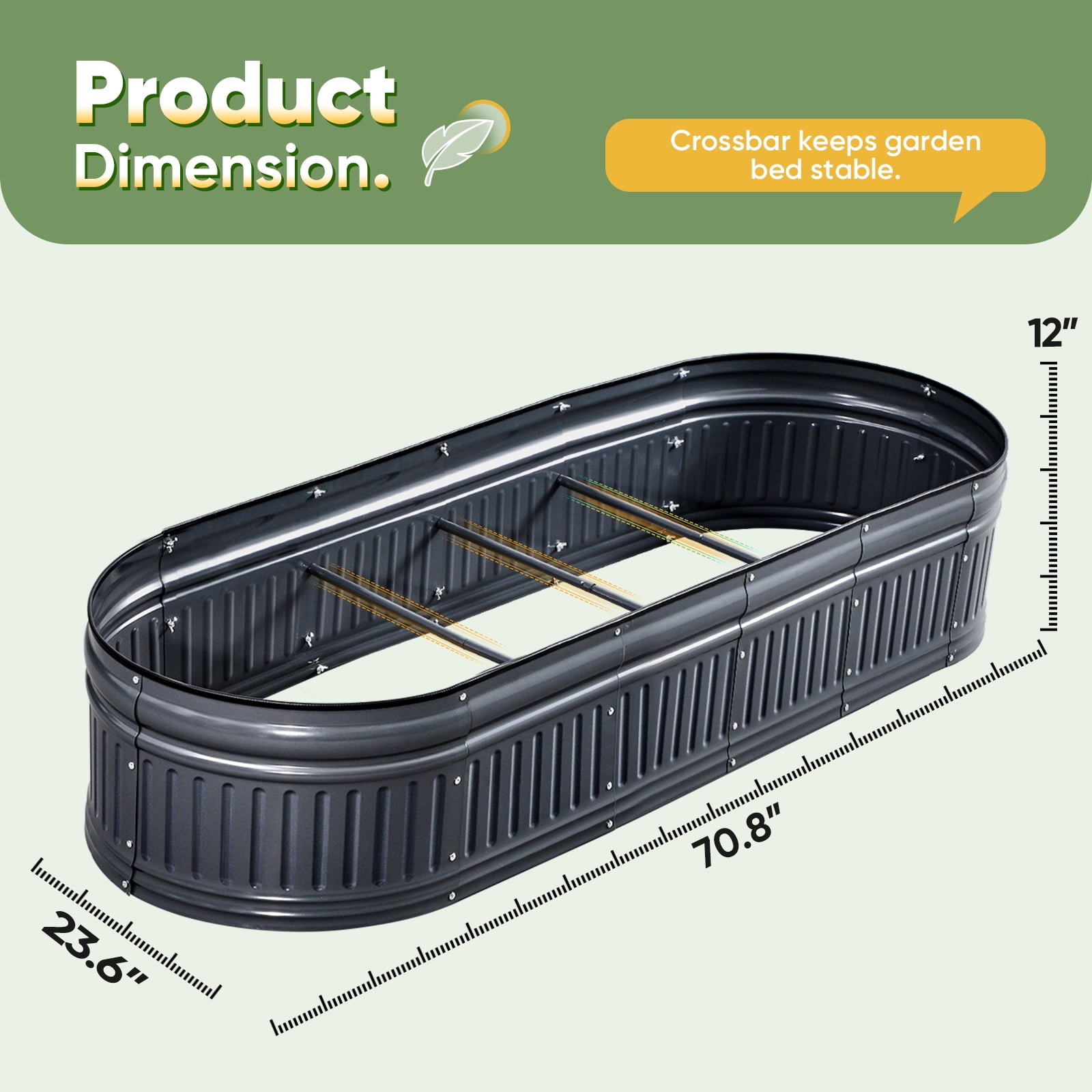 King Bird 6x2x1 ft Raised Garden Bed Kit Elevated Planter Box Galvanized Steel for Indoor Outdoor for Vegetables Flowers Patio Gardening Dark Gray