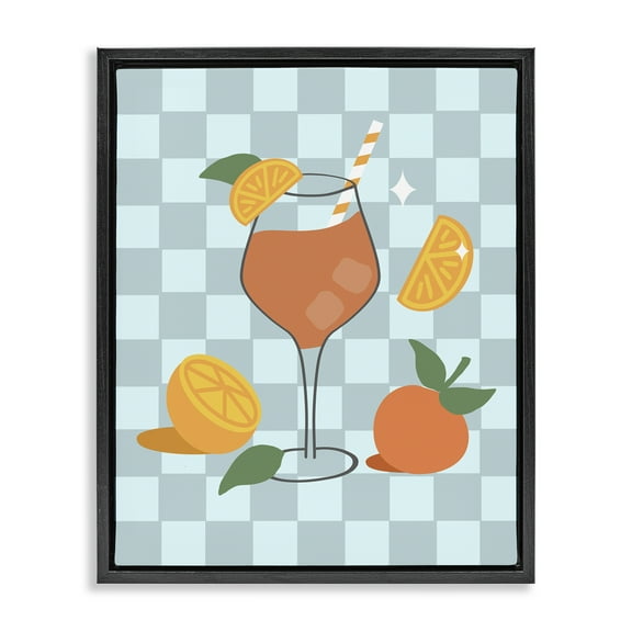 Stupell Industries Checkered Fruity Cocktail Food & Beverage Painting Black Floater Framed Canvas Art Print Wall Art, 17 x 21