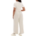thumbnail image 3 of Conjunto de sudadera de dos piezas de verano para mujer ATHLECHIC, con camiseta de manga corta y cuello redondo, pantalones anchos, talla XL, color caqui, 3 of 5