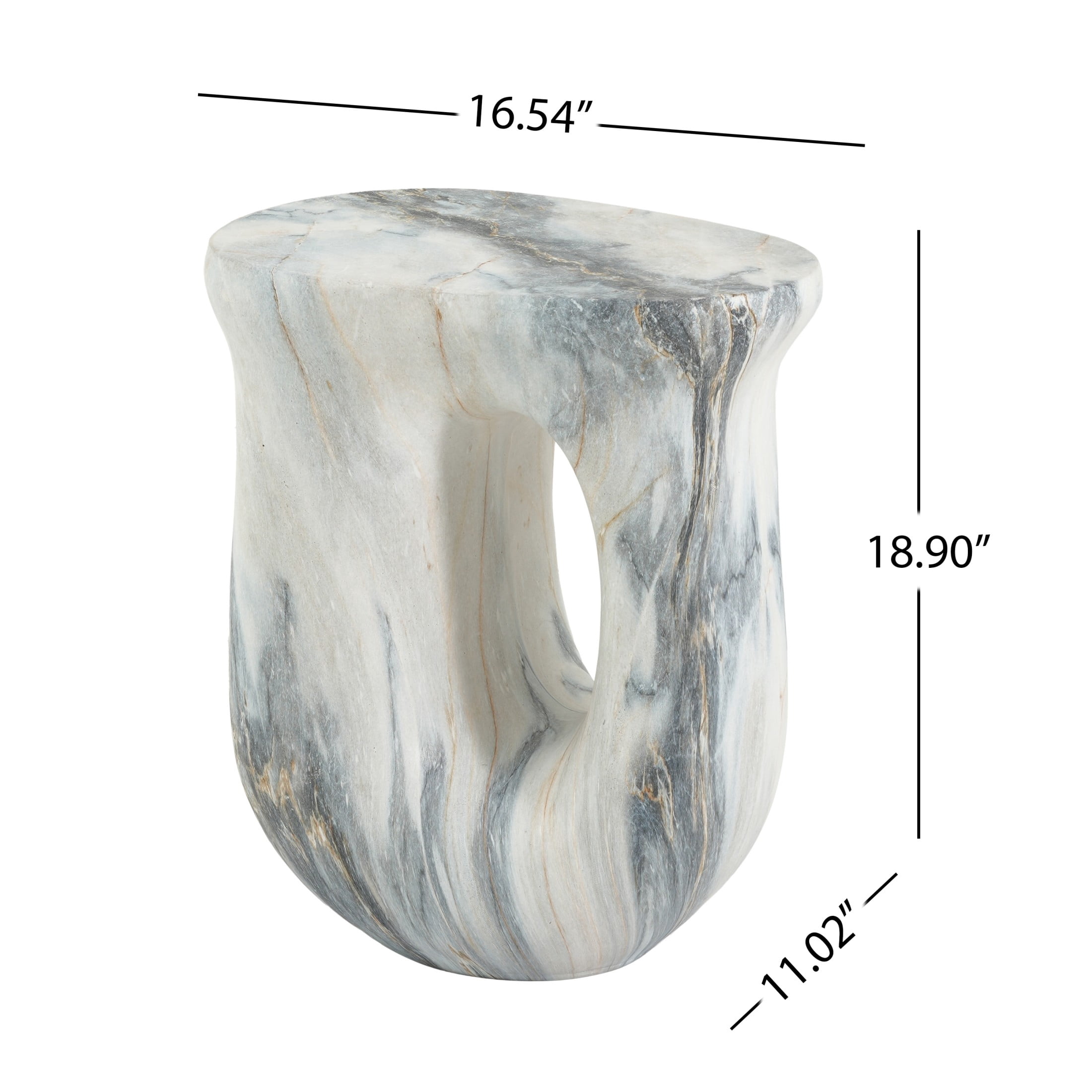 Christopher Knight Home 18.9" U-Shaped MGO Stone Marble Accent Side Table, Indoor Outdoor Use, Blue
