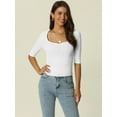 thumbnail image 2 of Women's Half Sleeve Square Neck T Shirts Slim Fitted Ribbed Knit Casual Tee S White, 2 of 6