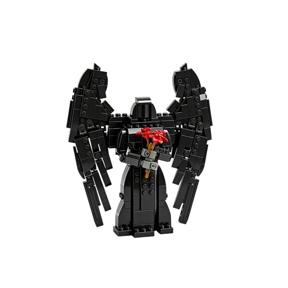 423PCS Dark Angel Building Block Set with Red Flower Bouquet, Black Winged Figure Brick Model Kit, Gothic Display Decor