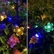 QiShi 2 Pack Solar Fairy Lights Waterproof Multi-Color Solar Powered Garden Lights, Solar Flower Lights with 20 Cherry Blossom, Bigger Solar Panel for Pathway Patio Yard Christmas Decor