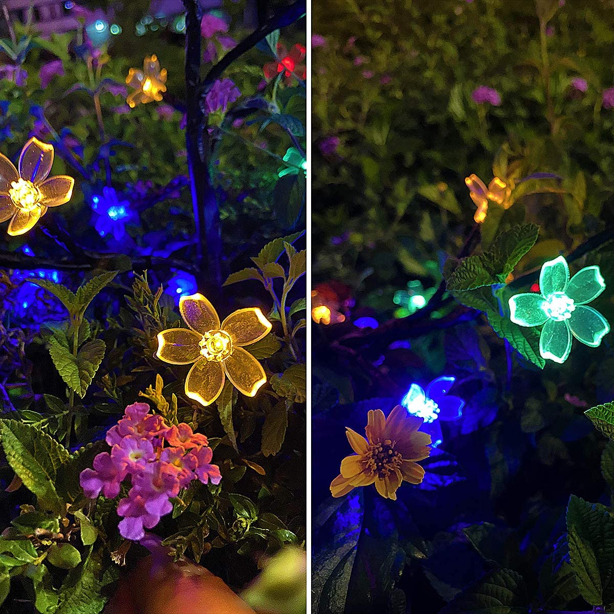 4 Pack Solar Fairy Lights Waterproof Multi-Color Solar Powered Garden Lights, Outdoor Solar Lights, Solar Flower Lights with 20 Cherry Blossom, Bigger Solar Panel for Pathway Patio Yard Christmas Décor - image 5 of 8
