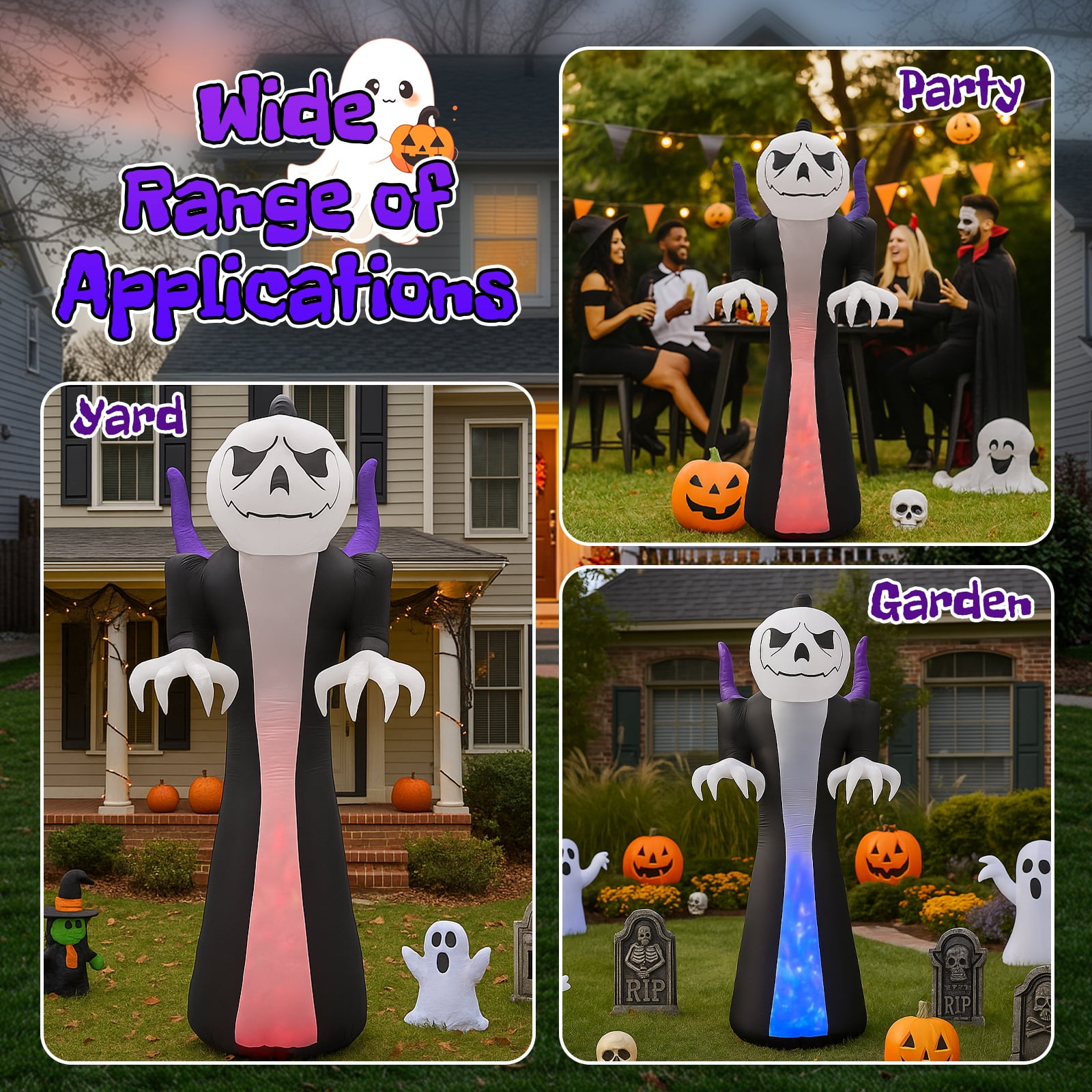 12FT Halloween Inflatable Grim Reaper with Jack-O-Lantern Pumpkin Head