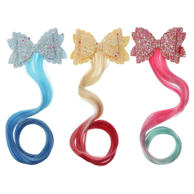 Here's a refined product description for your **3pcs Glitter Bow Clips with Curly Hair Extensions**:\n\n \n\n✨ **3pcs Glitter Bow Clips with Curly Hair