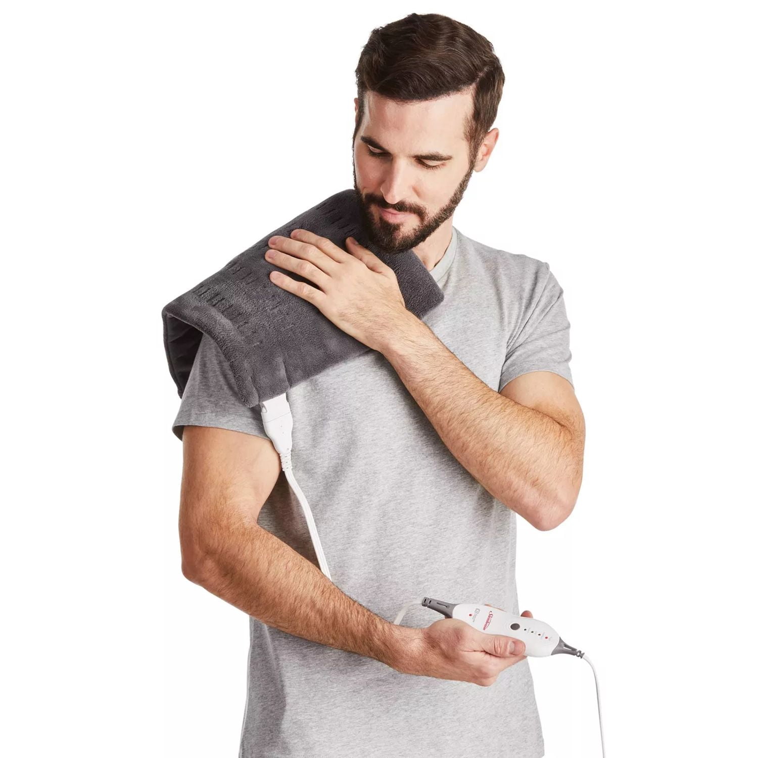 Sunbeam Premium Heating Pad with Compact Storage - Standard Size ( 12" x 15"), Gray