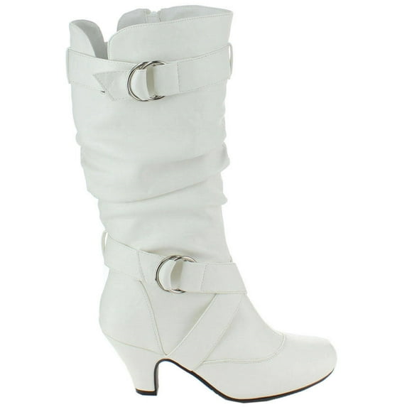Women's Flat Heel Zipper Buckle Slouchy Mid-Calf Knee High Boot Shoes Size (Magy-39-White-7.5)