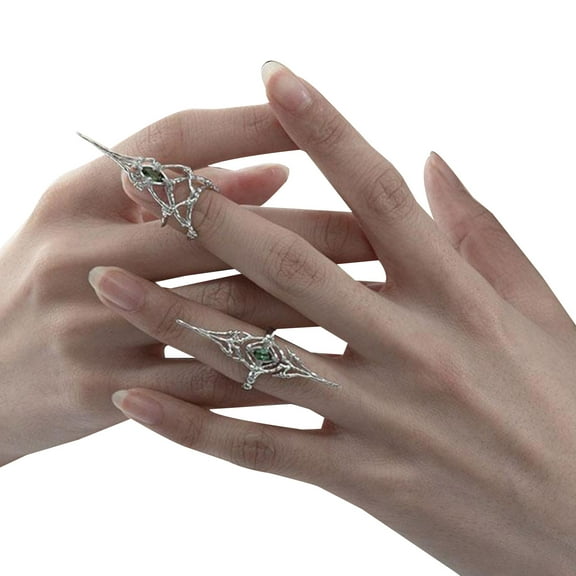 lixuesong Set Of 2 Gothic Joint Rings Adjustable Bone Tip Nails Art Rings Unisex Rhinestones for Fashion Enthusiasts