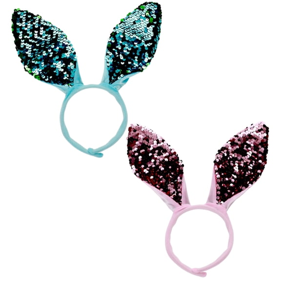 Blue and Pink Easter Bunny Ears for Easters Birthday Party Favors Props Accessories Gift Basket Supplies Holiday Decoration - 2 count