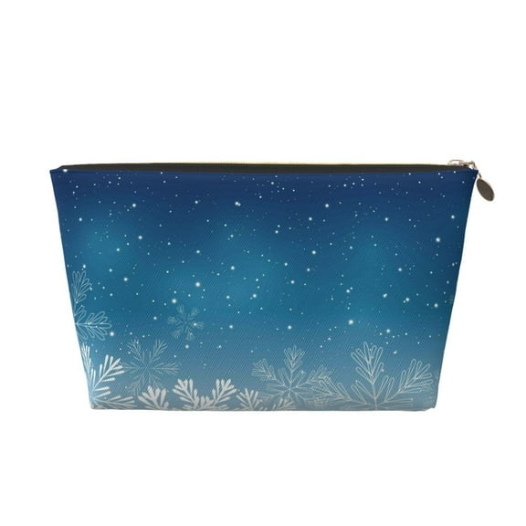Picia Christmas Snowflakes Printed Leather Travel Toiletry Bag,Cosmetic Organizer, Makeup Travel Bag, Durable Travel Pouch, Compact Toiletry Bag, Travel Accessories