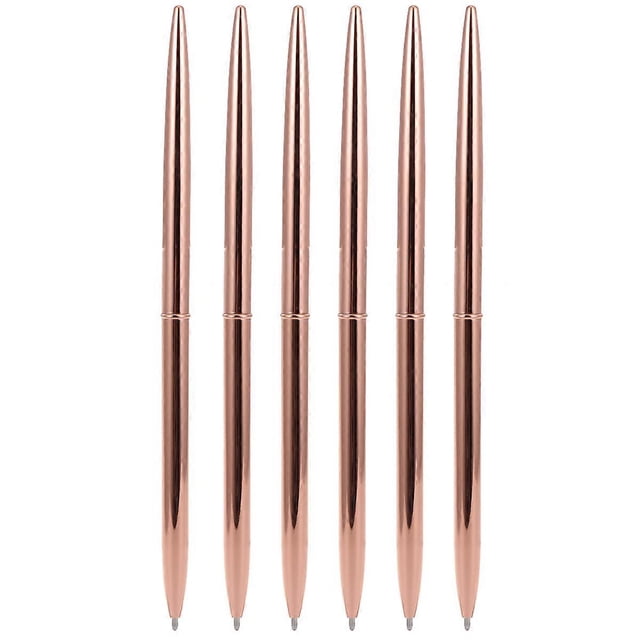 6 PCS Girls Stationary Ball Pens Metal Ballpoint Pen 5mm Rose Gold Pen Holder Black Ballpoint Pens