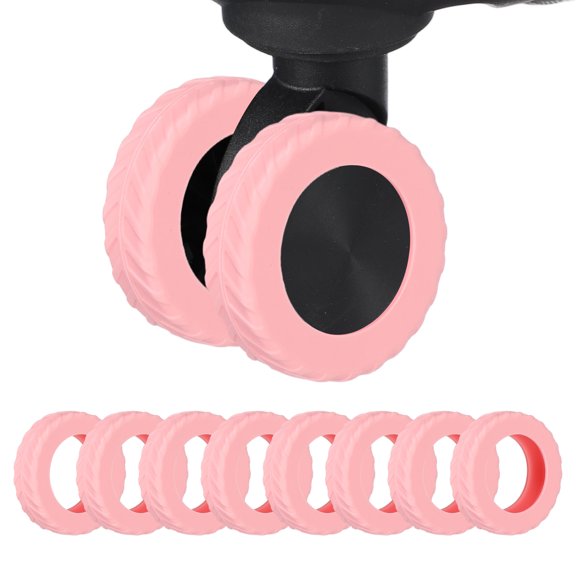 Uxcell Luggage Wheel Protection Cover, Wear Resistant Anti Noise Silicone Suitcase Protective Covers, 8Pcs &Pink &Wavy Pattern-Fitting for 2.2-2.6" Spinner Wheel Suitcases Travel