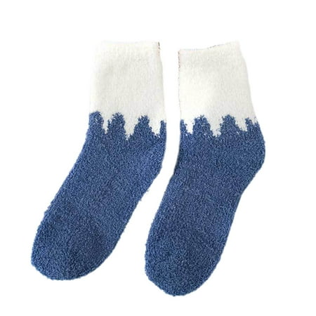 

BOOMTB Women Winter Warm Fuzzy Slipper Socks Cute Milk Contrast Color Patchwork Coral Velvet Thick Fluffy Floor Sleep Hosiery