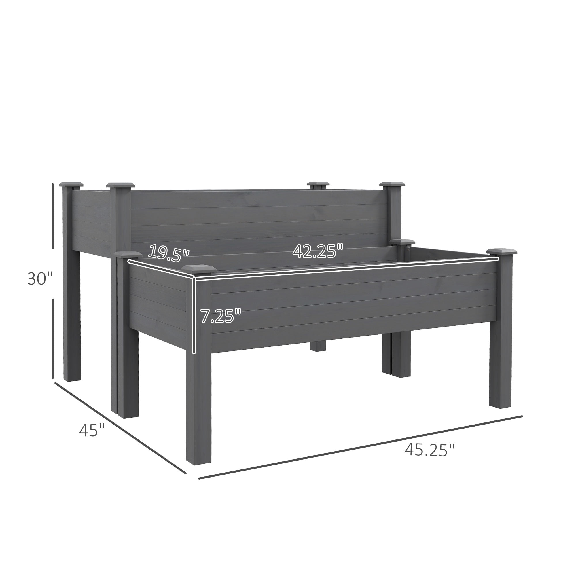 Outsunny 2 Tier Raised Garden Bed, Elevated Wooden Planter Box, Gray