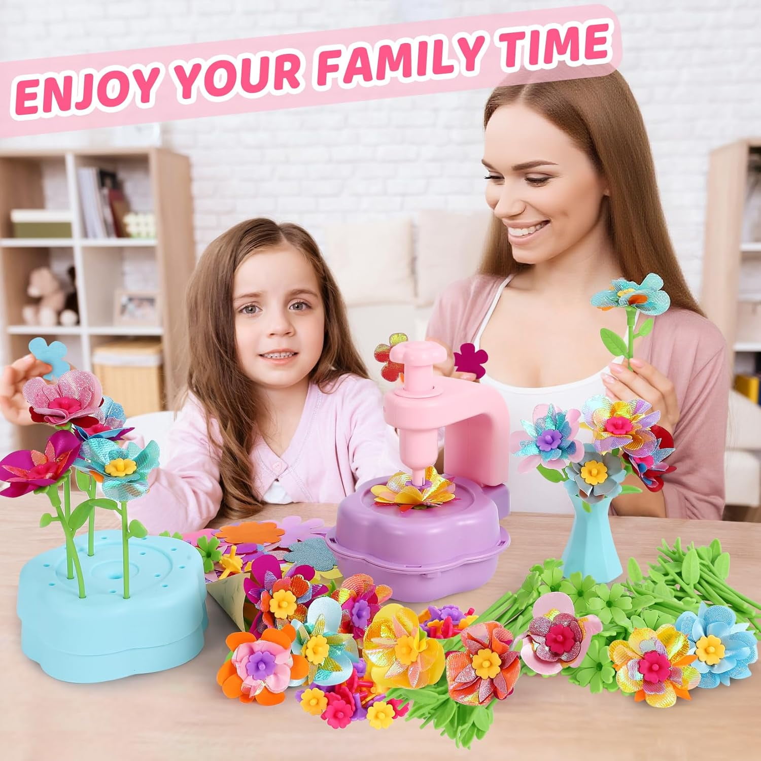 Flower Craft Kits, Easter Basket Stuffers Gifts, Arts and Crafts DIY Flower Making Kit with Reusable Accessories, Creative Bouquet Building Set for Birthday Holiday Gift