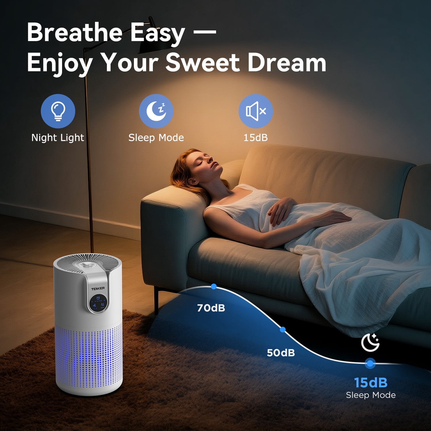 Air Purifier For Home And Bedroom With Aromatherapy, H13 True Air Purifier Cleaner For Bedroom , 3 Fan Speed, Sleeping Mode, White